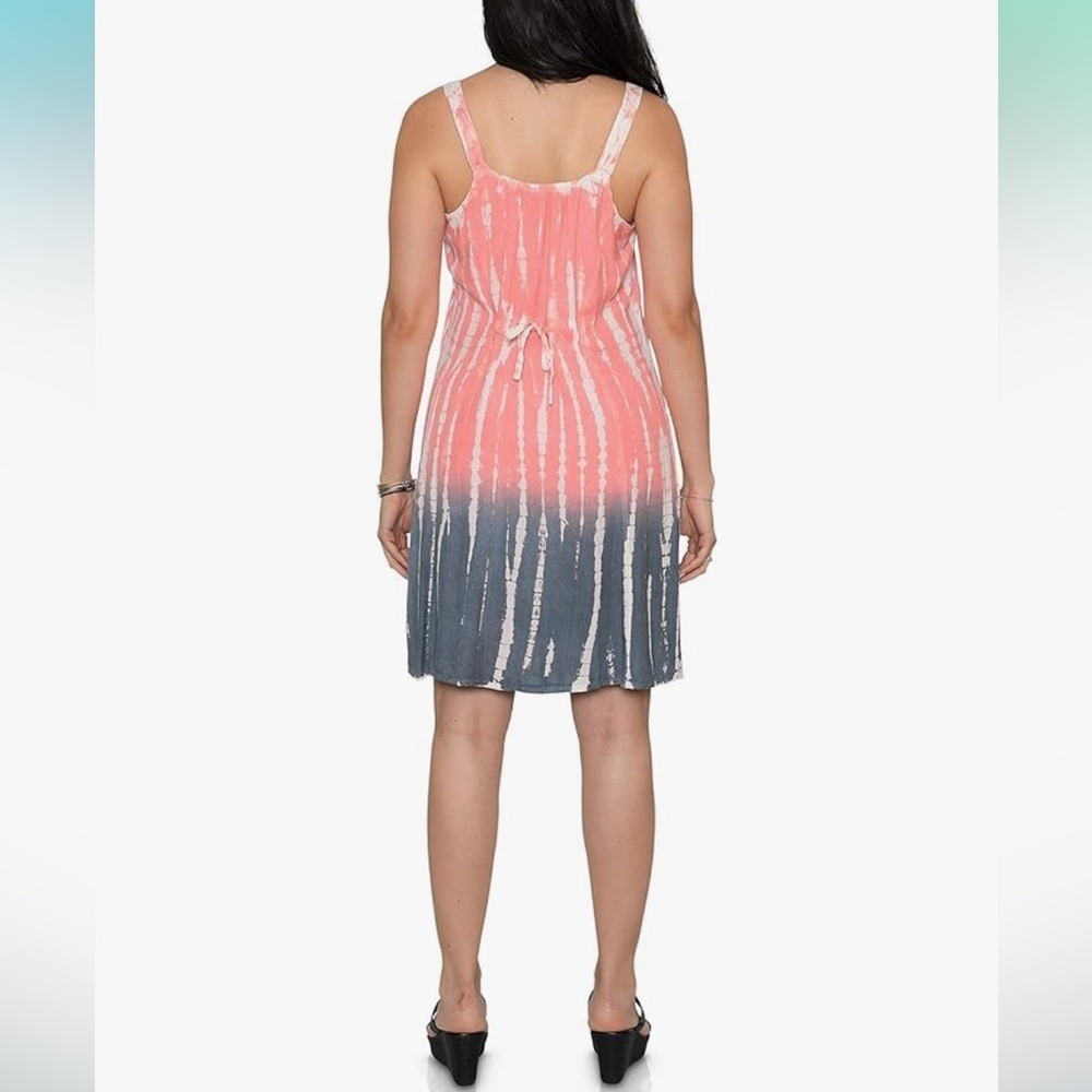 Raya Sun Tie Dye Beachy BOHO Tank Pink and Gray Sleeveless Mini Sundress - Picture 10 of 16